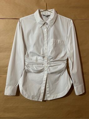 Veronica Beard | Bosco Ruched Shirt Button Front Collared Top White Size 2